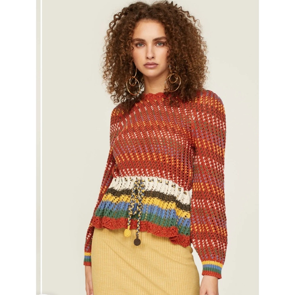 Polo Ralph Lauren XL Multi Color Italian Cotton Open Knit Peplum Sweater